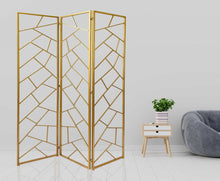 Golden Abstract Geo Three Panel Room Divider Screen
