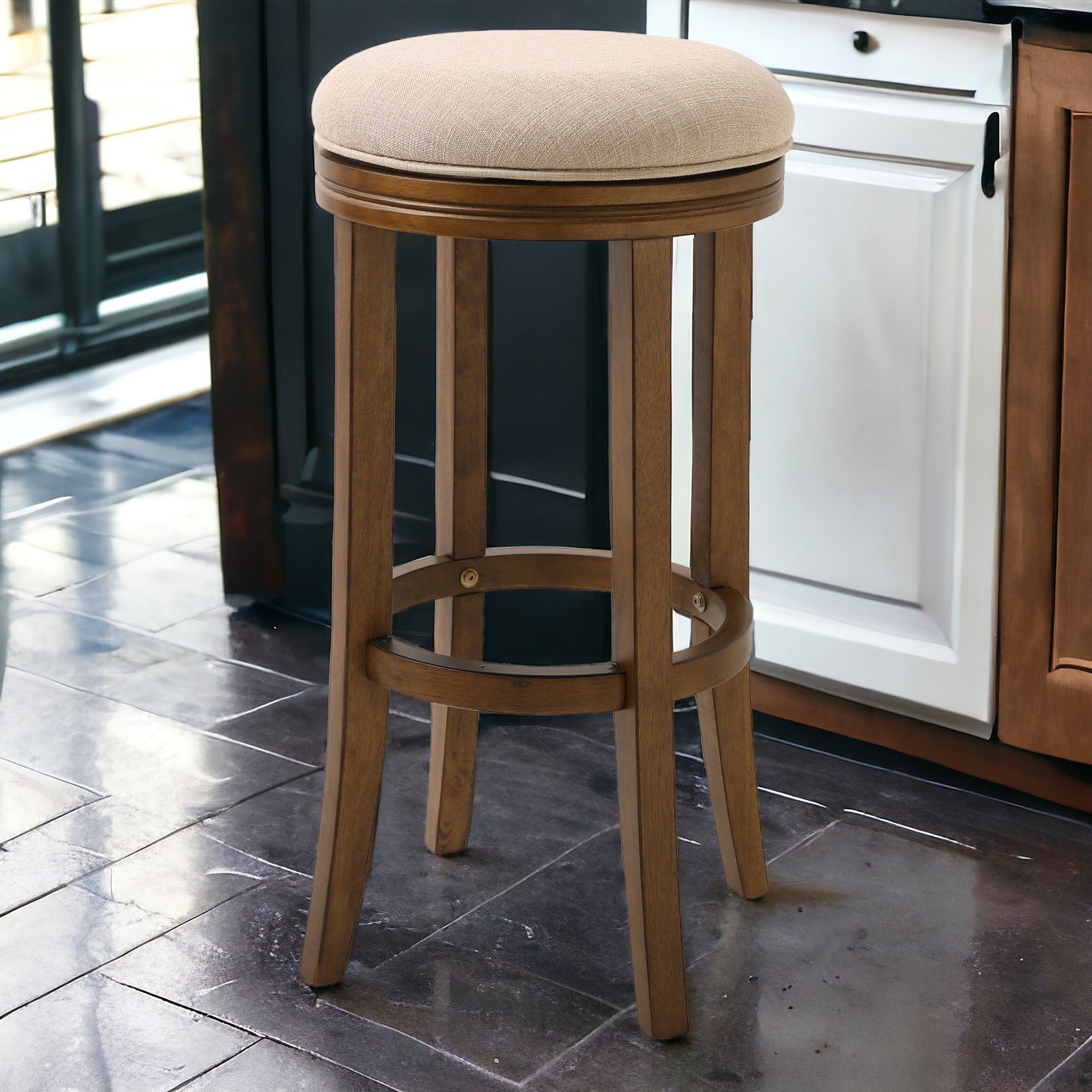 30" Honeysuckle Finished Solid Wood Frame With Cream Fabric Bar Stool