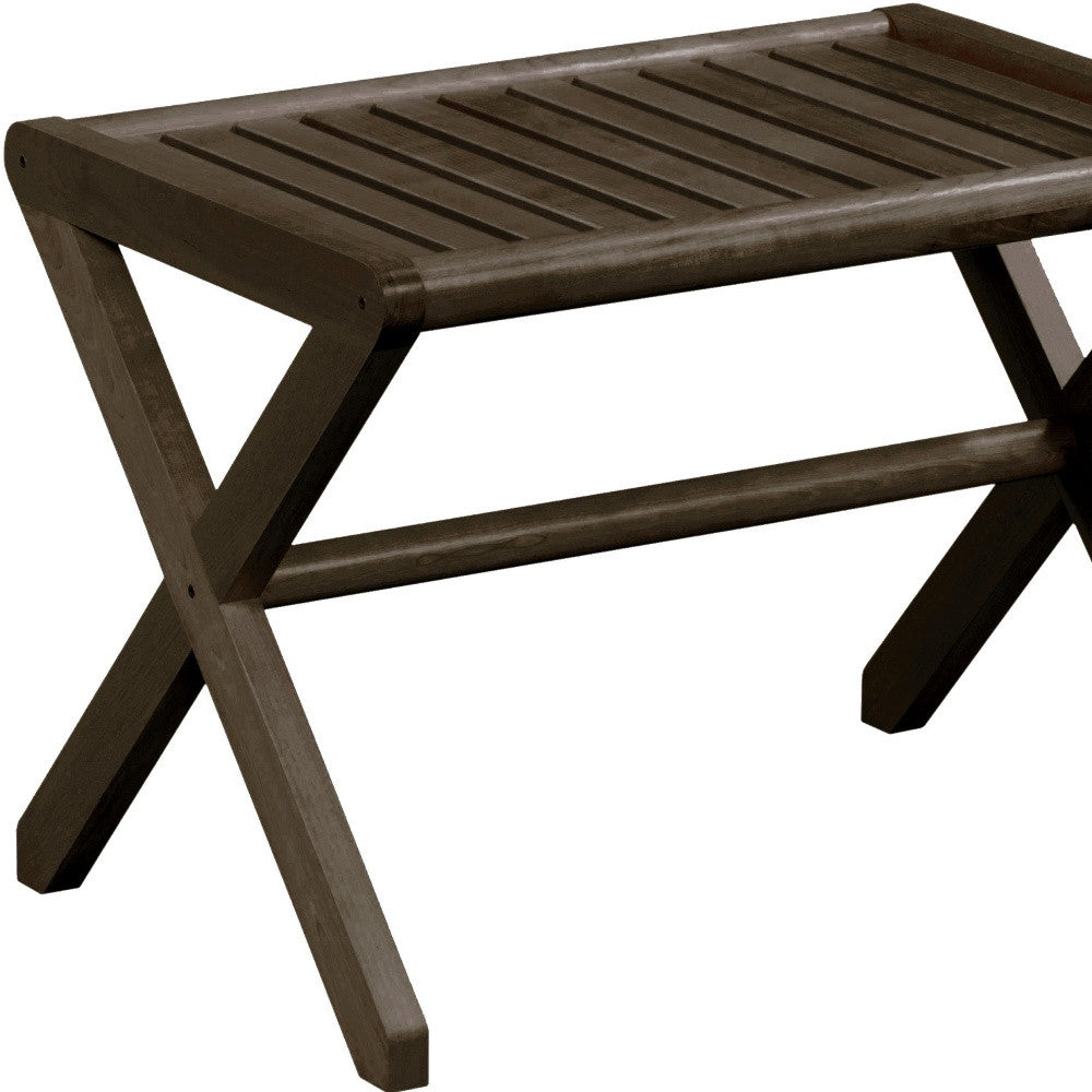 23" Dark Brown Wood Slat Stool Or End Table