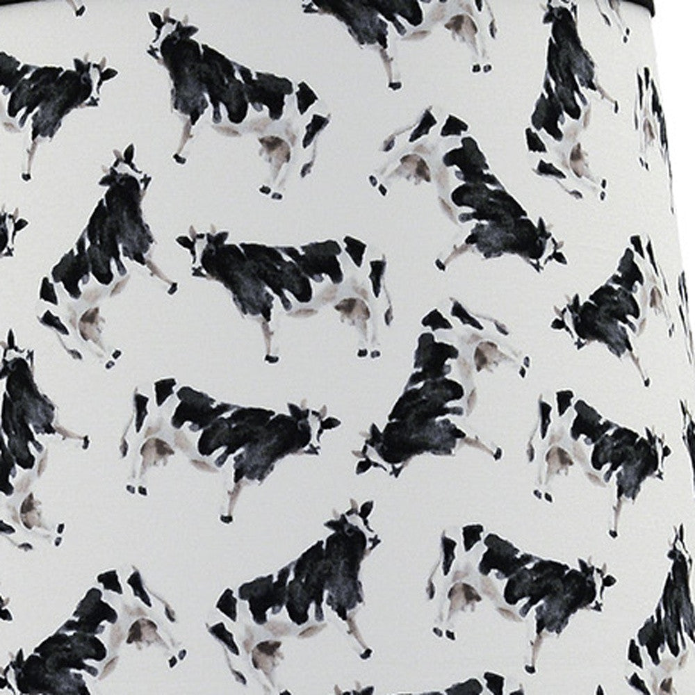 Black Traditional Table Lamp With Cow Printed Shade