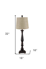 Distressed Black Traditional Table Lamp With Natural Burlap Fabric Shade