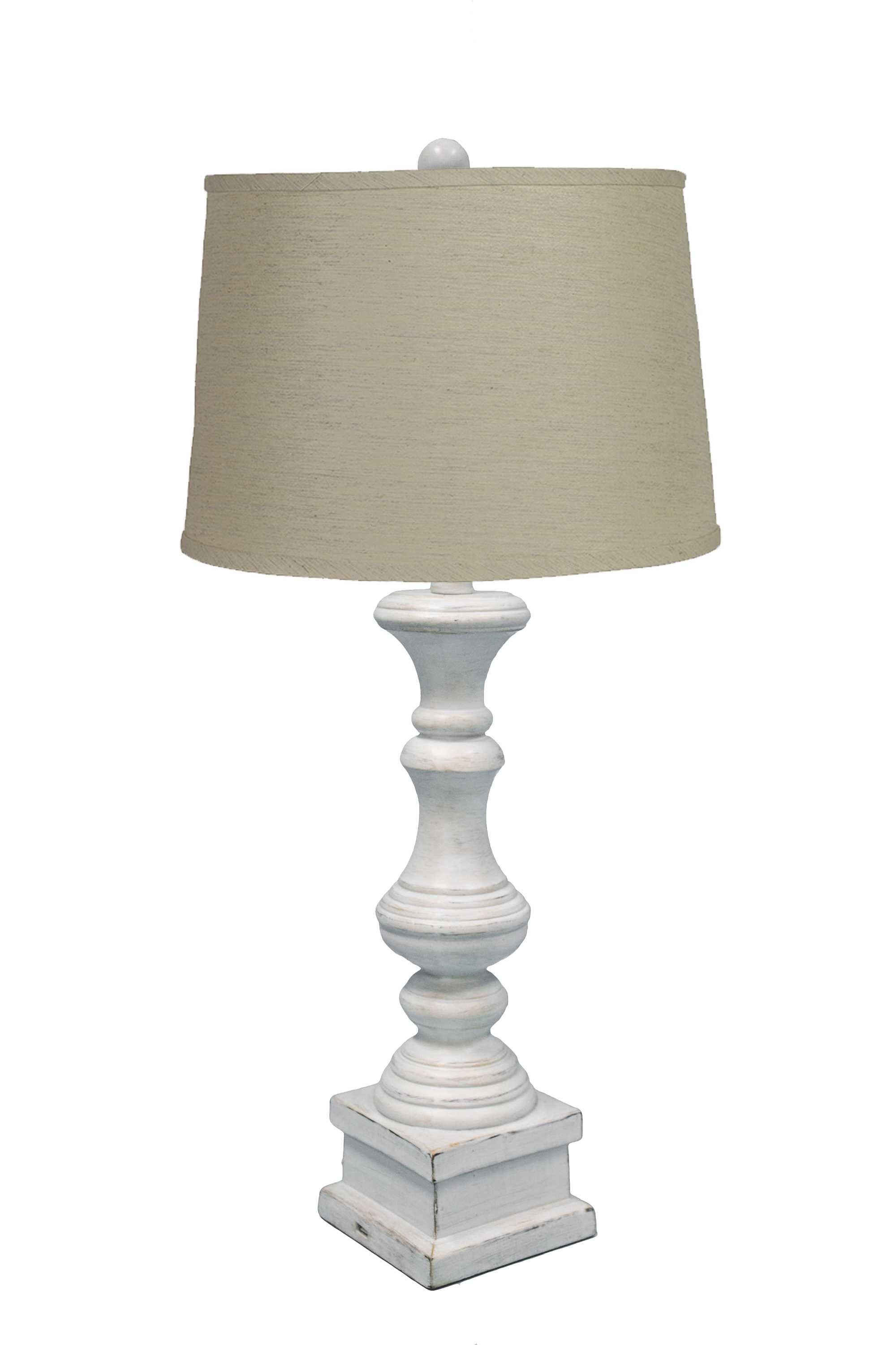 Distressed Whitewash Beige Shade Table Lamp