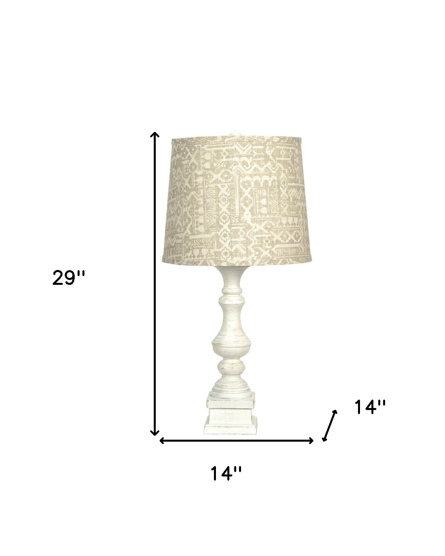 Distressed Whitewash Beige Batik Shade Table Lamp