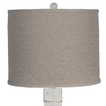 Distressed White Table Lamp With Neutral Fabric Shade