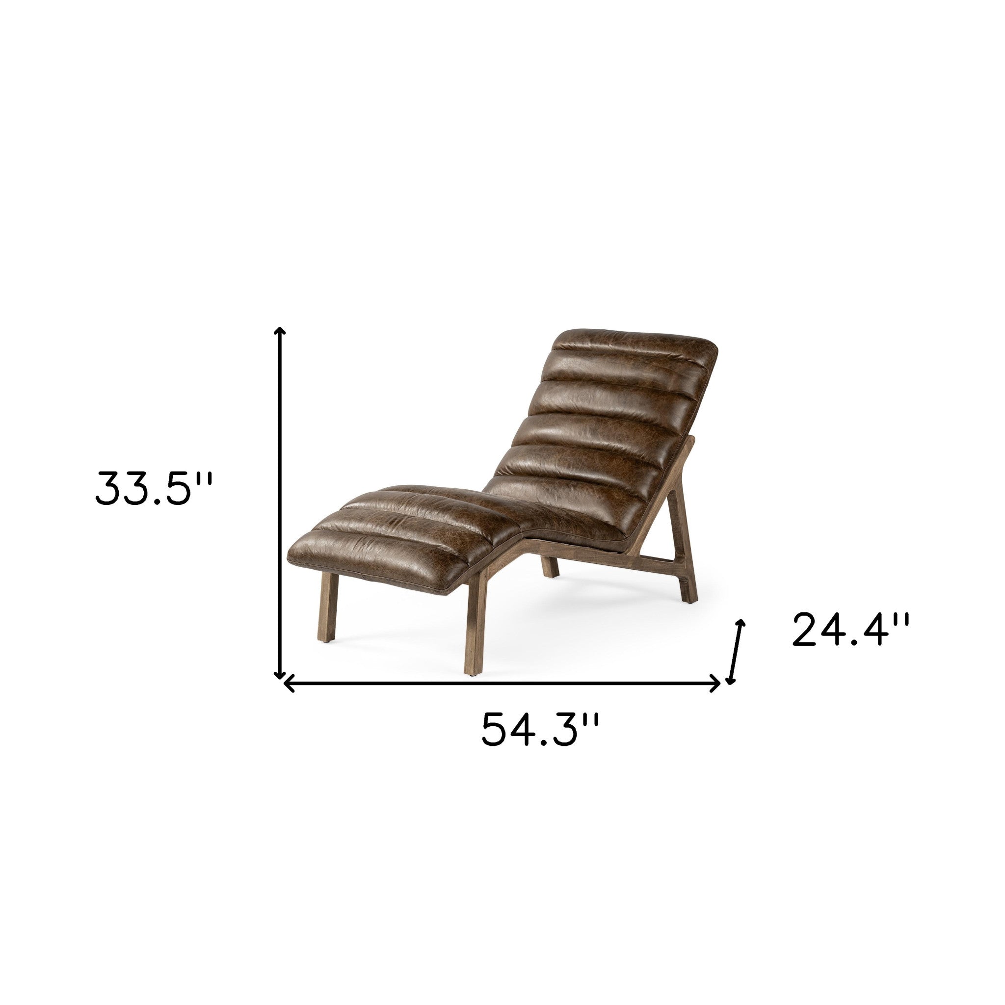 Modern Brown Genuine Leather Chaise Lounge Chair With Solid Wood Frame And Base