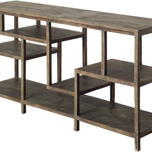Solid Mango Wood Finish Console Table With Multi Level Shelf