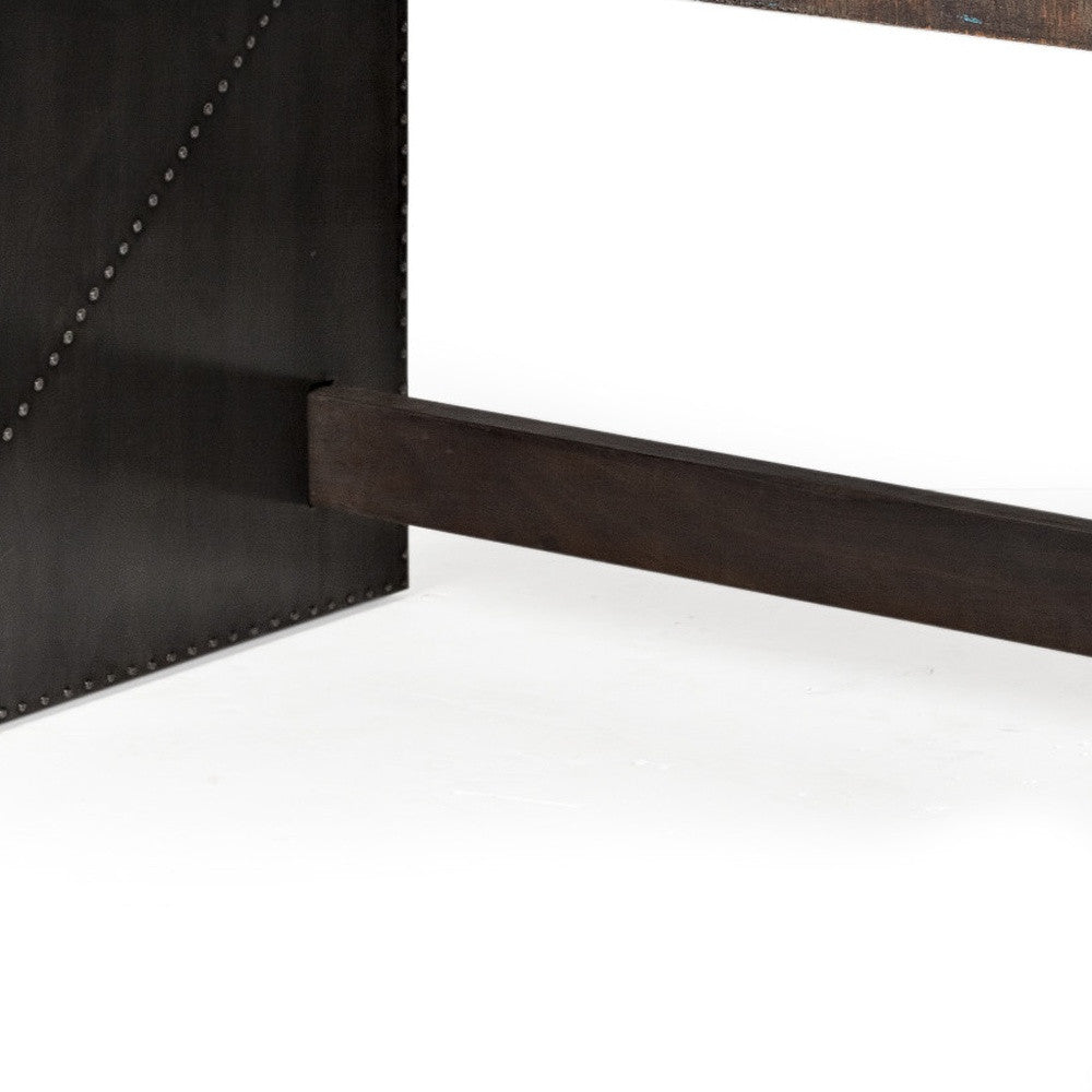 Dark Brown Solid Reclaimed Wood Office Desk With Metal Cladded Frame