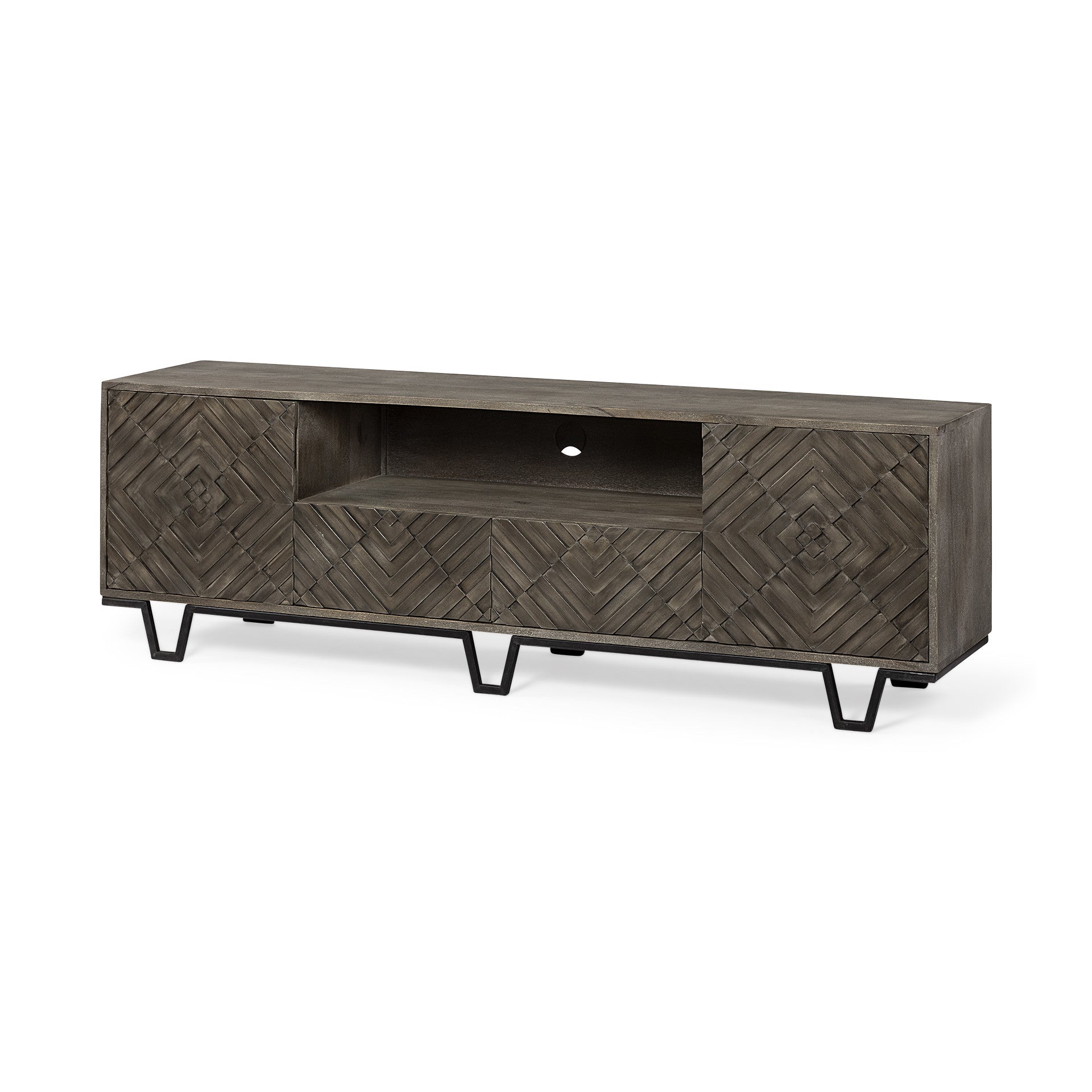 Medium Brown Wood Tv Stand Media Console With 4 Doors And Small Media Shelf