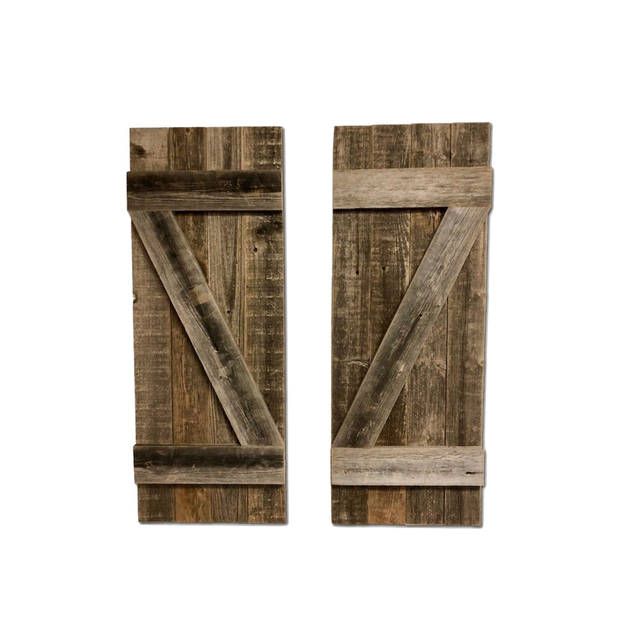 Rustic Natural Weathered Grey Wood Window Shutters With Hanger Set Of 2