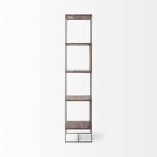 Brown Wood And Silver Metal Frame With 4 Shelf Shelving Unit