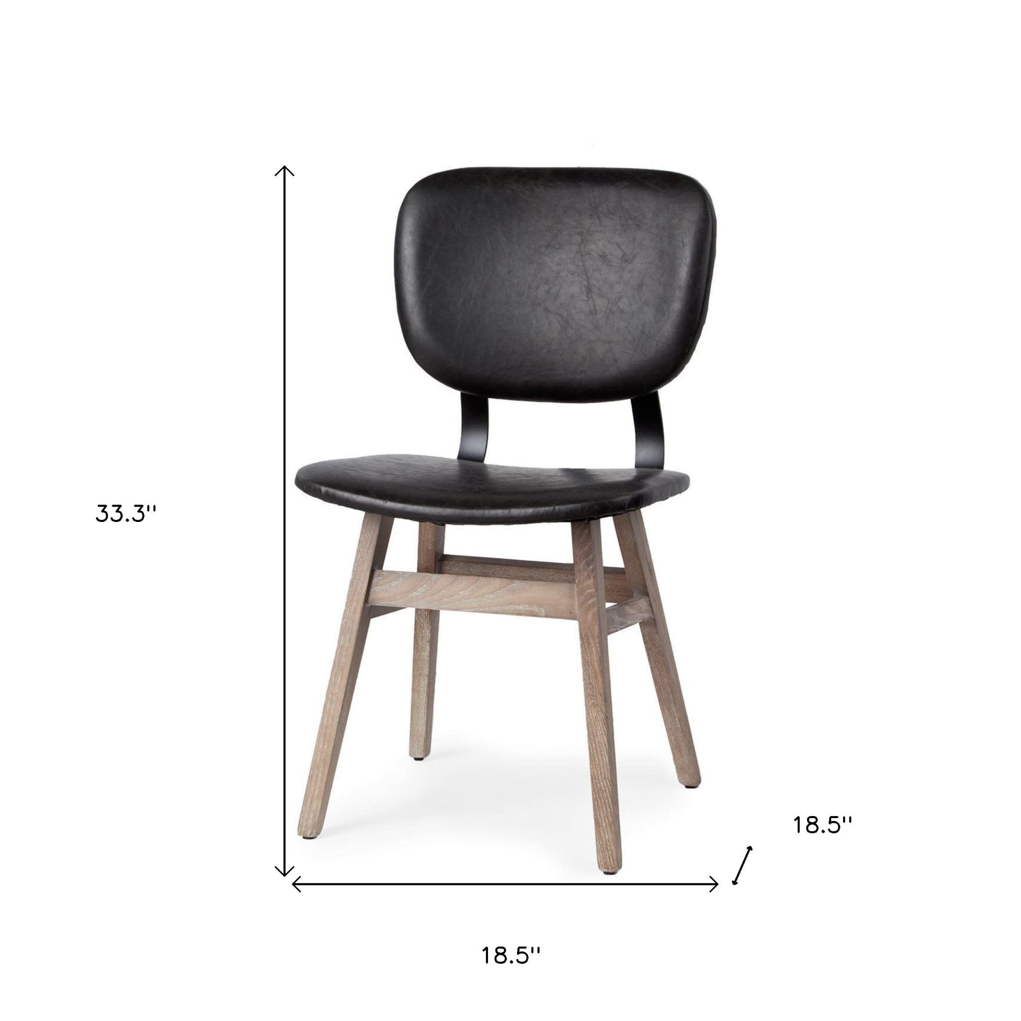 Black Faux Leather Wrap Brown Solid Wood With Iron Base Dining Chair