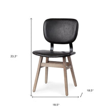 Black Faux Leather Wrap Brown Solid Wood With Iron Base Dining Chair