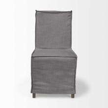 Grey Fabric Slip Cover With Brown Wooden Base Dining Chair
