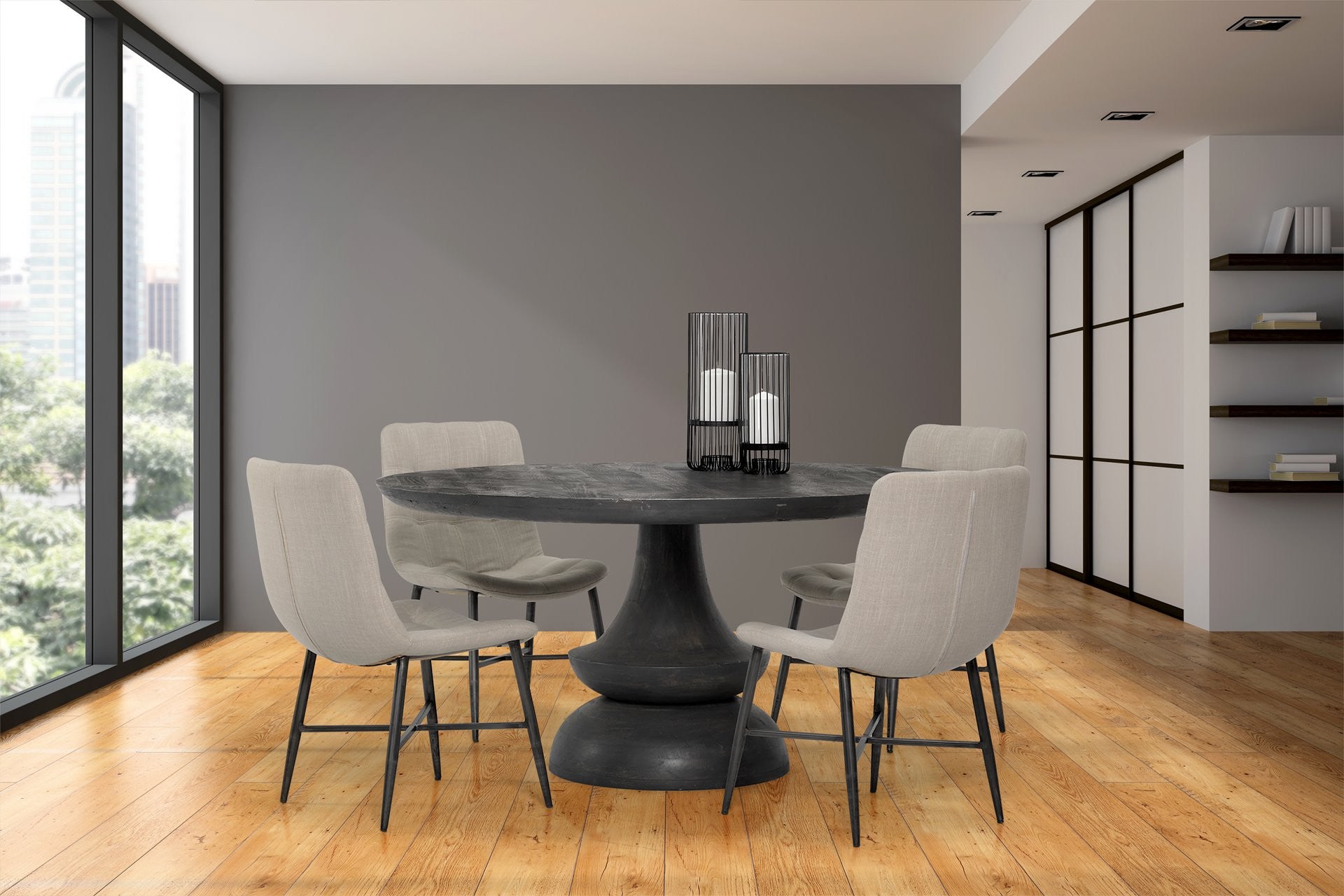 Cream Fabric Wrap With Black Metal Frame Dining Chair