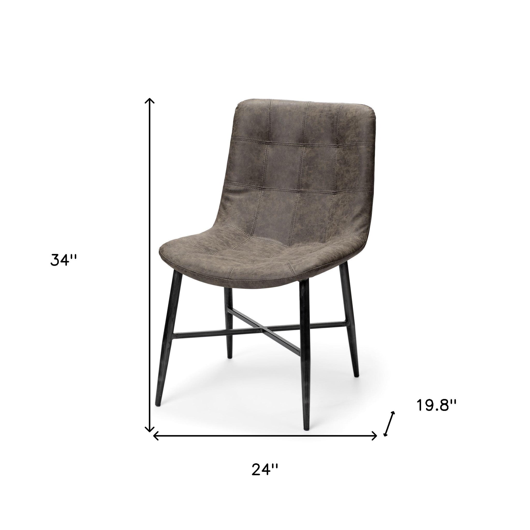 Brown Faux Leather Seat With Black Metal Frame Dining Chair