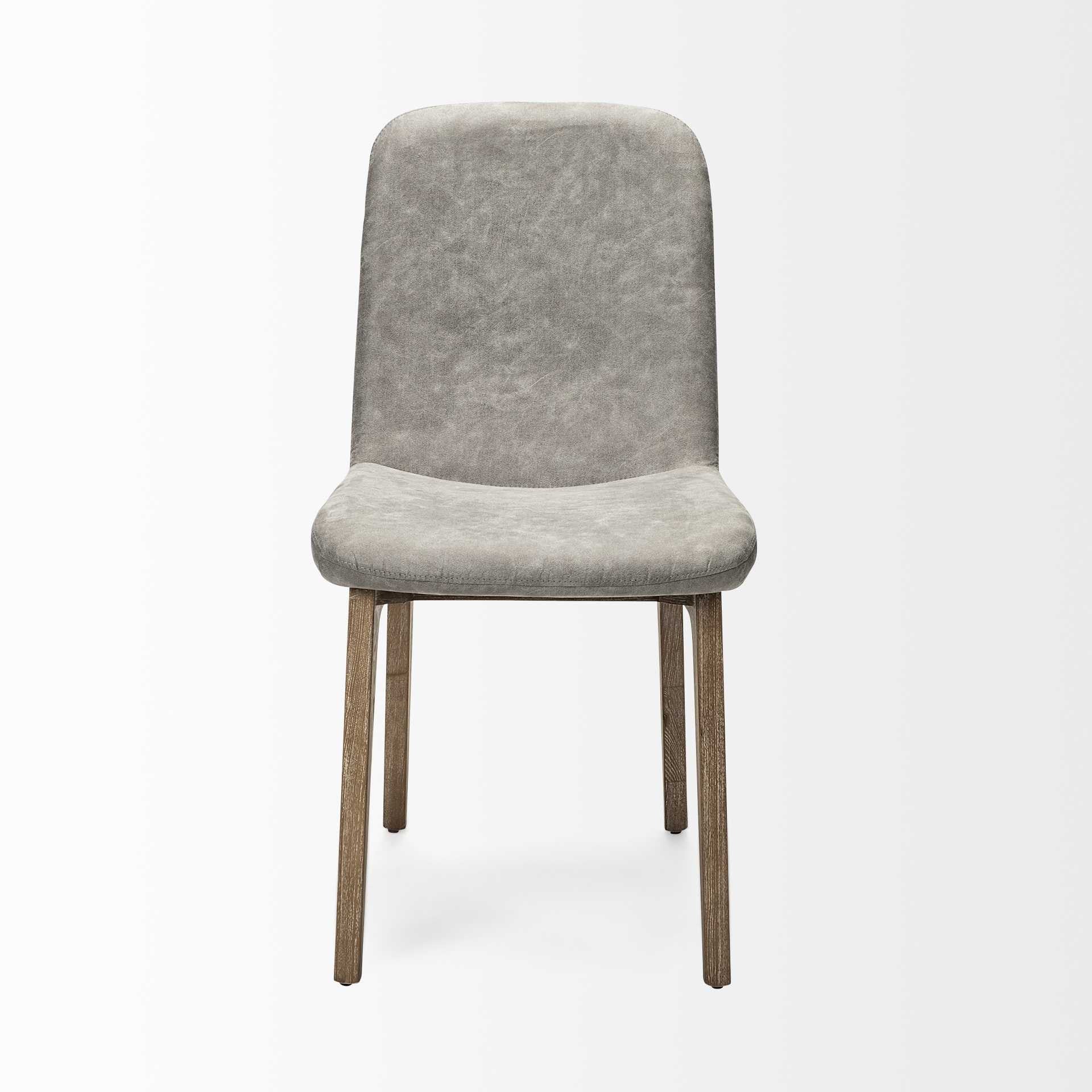 Grey Fabric Wrap With Medium Brown Wood Base Dining Chair