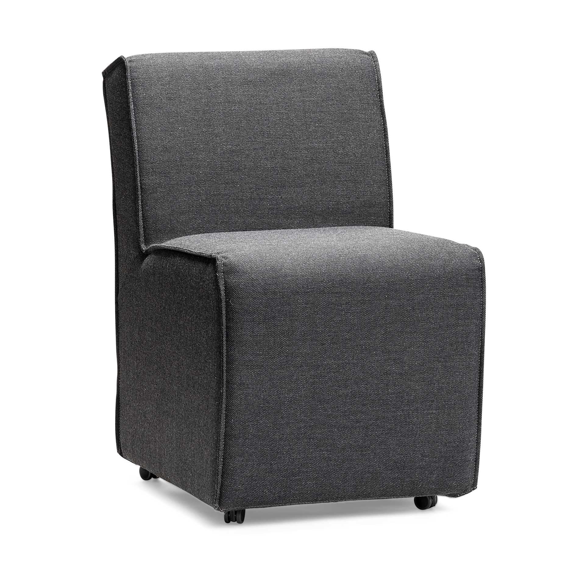 Fully Upholstered Grey Fabric Dining Chair On Casters