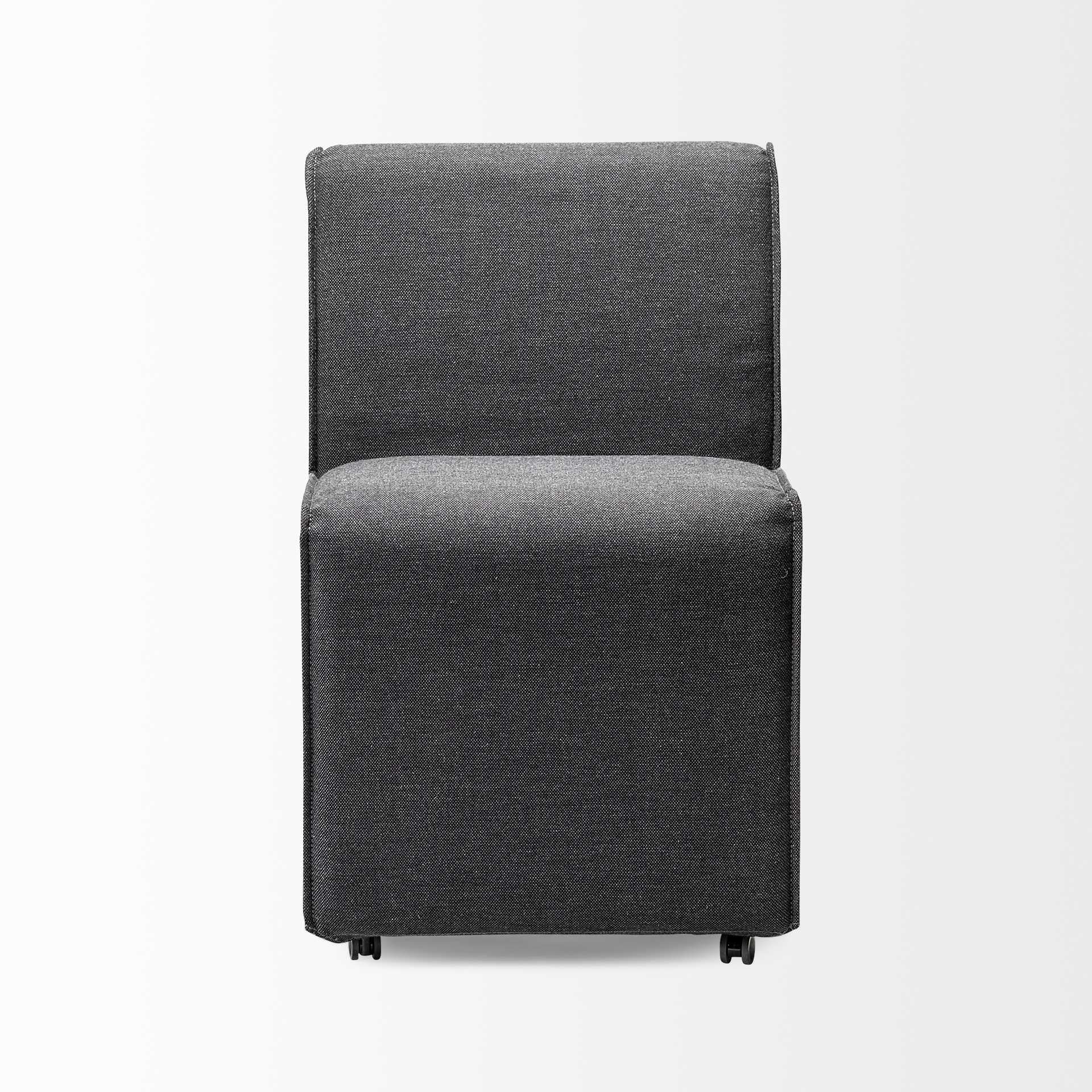 Fully Upholstered Grey Fabric Dining Chair On Casters