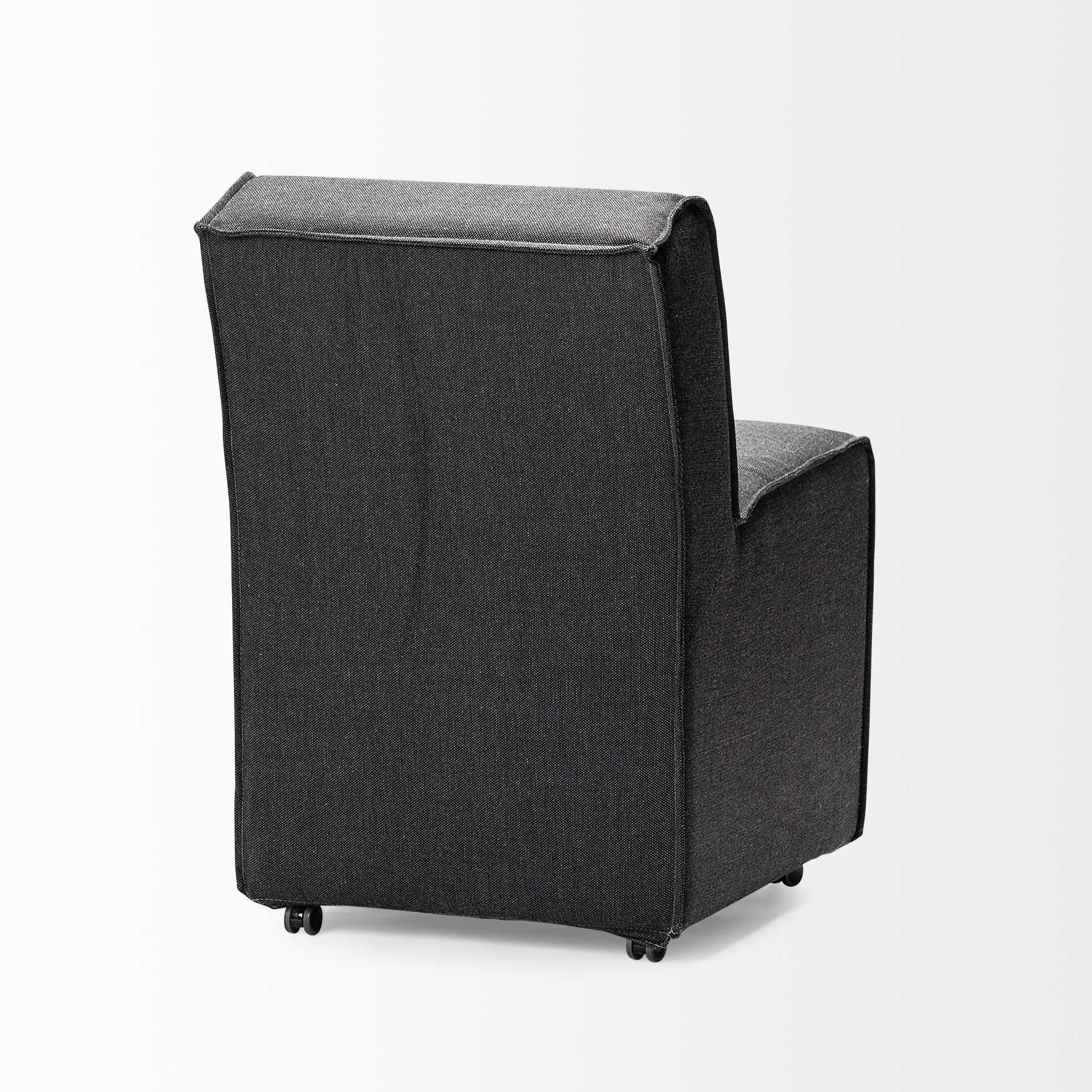 Fully Upholstered Grey Fabric Dining Chair On Casters