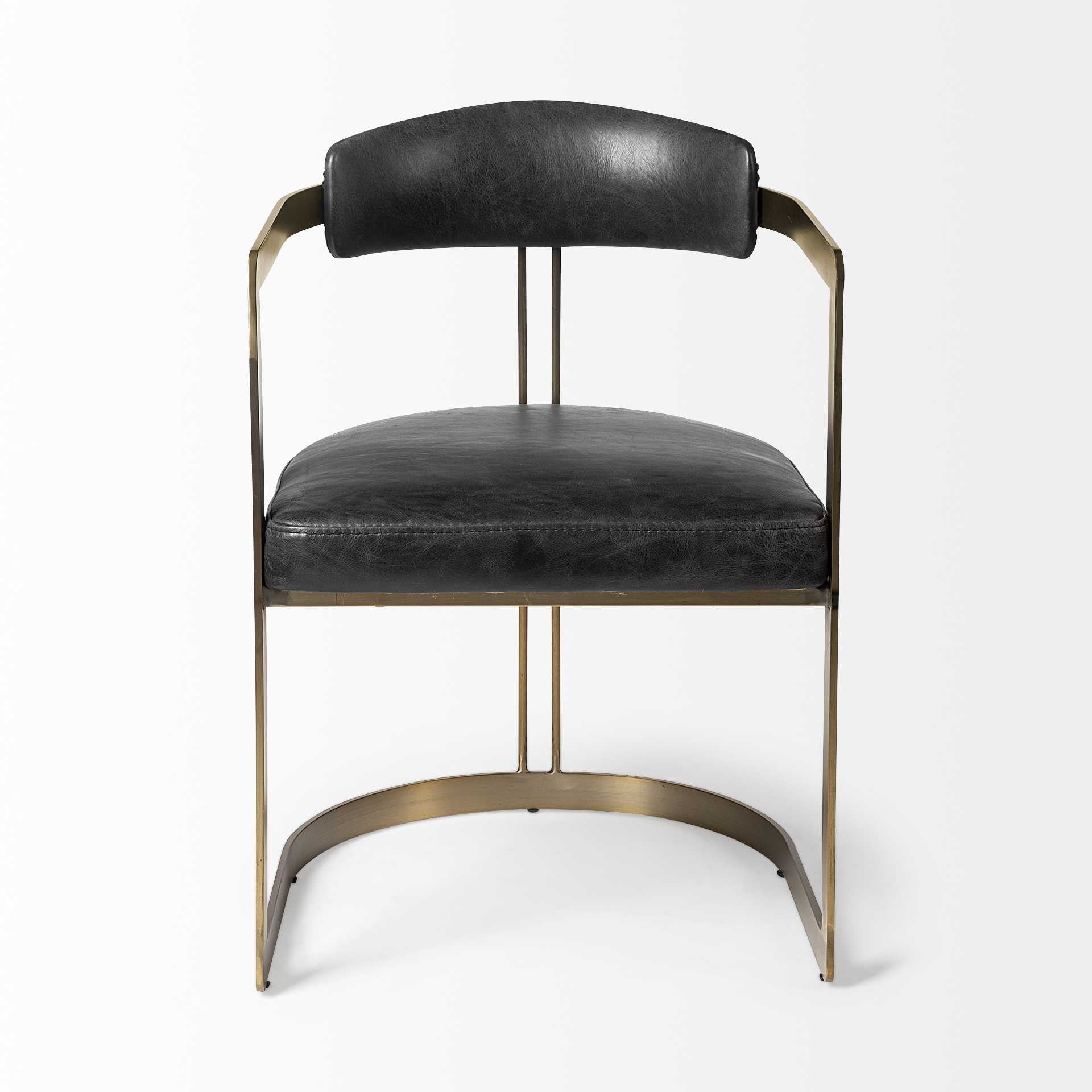 Black Leather Seat With Gold Iron Frame Dining Chair