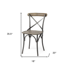 Brown Solid Wood Seat With Grey Iron Frame Dining Chair