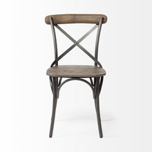 Brown Solid Wood Seat With Grey Iron Frame Dining Chair