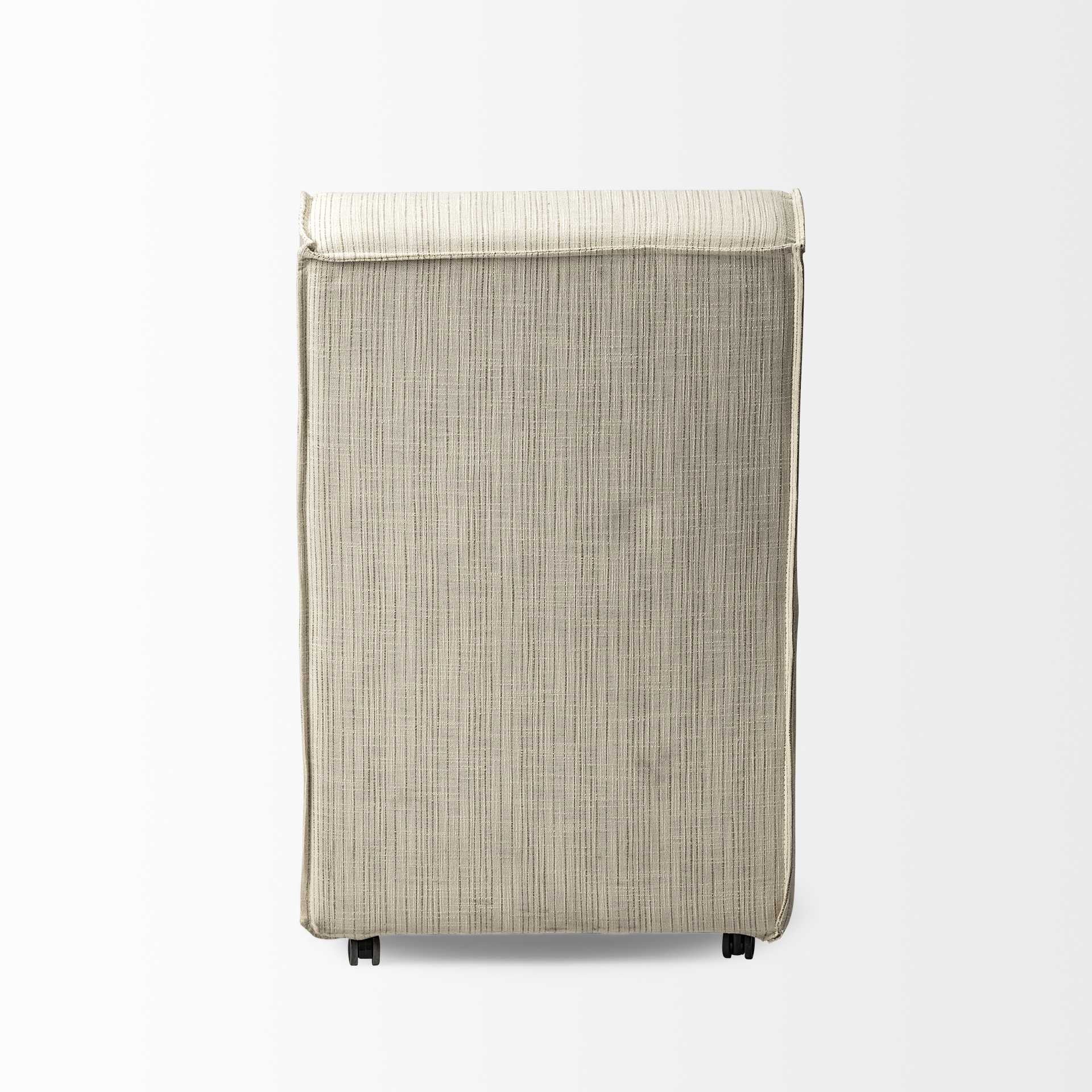 Fully Upholstered Cream Toned Fabric Dining Chair On Casters