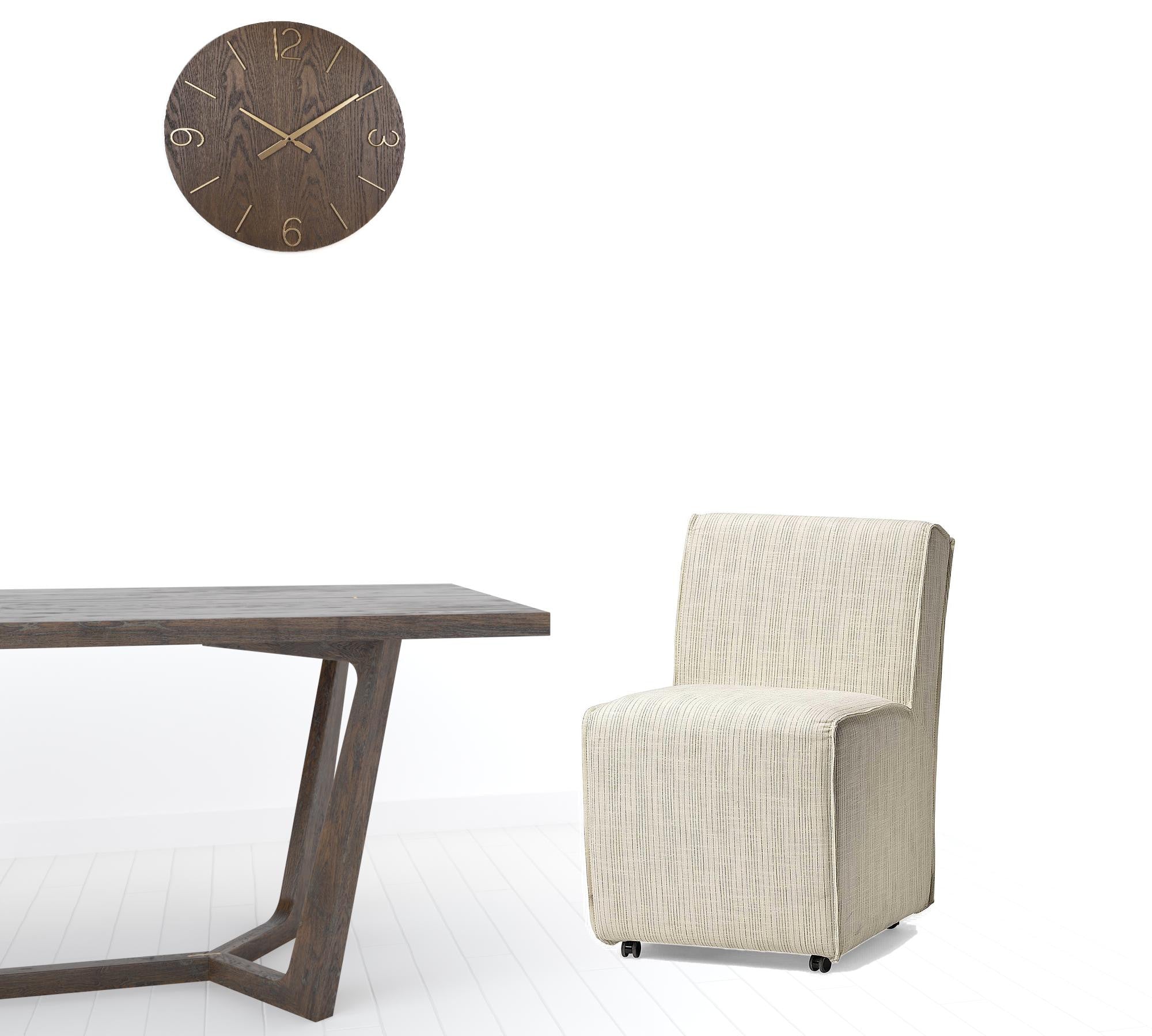 Fully Upholstered Cream Toned Fabric Dining Chair On Casters