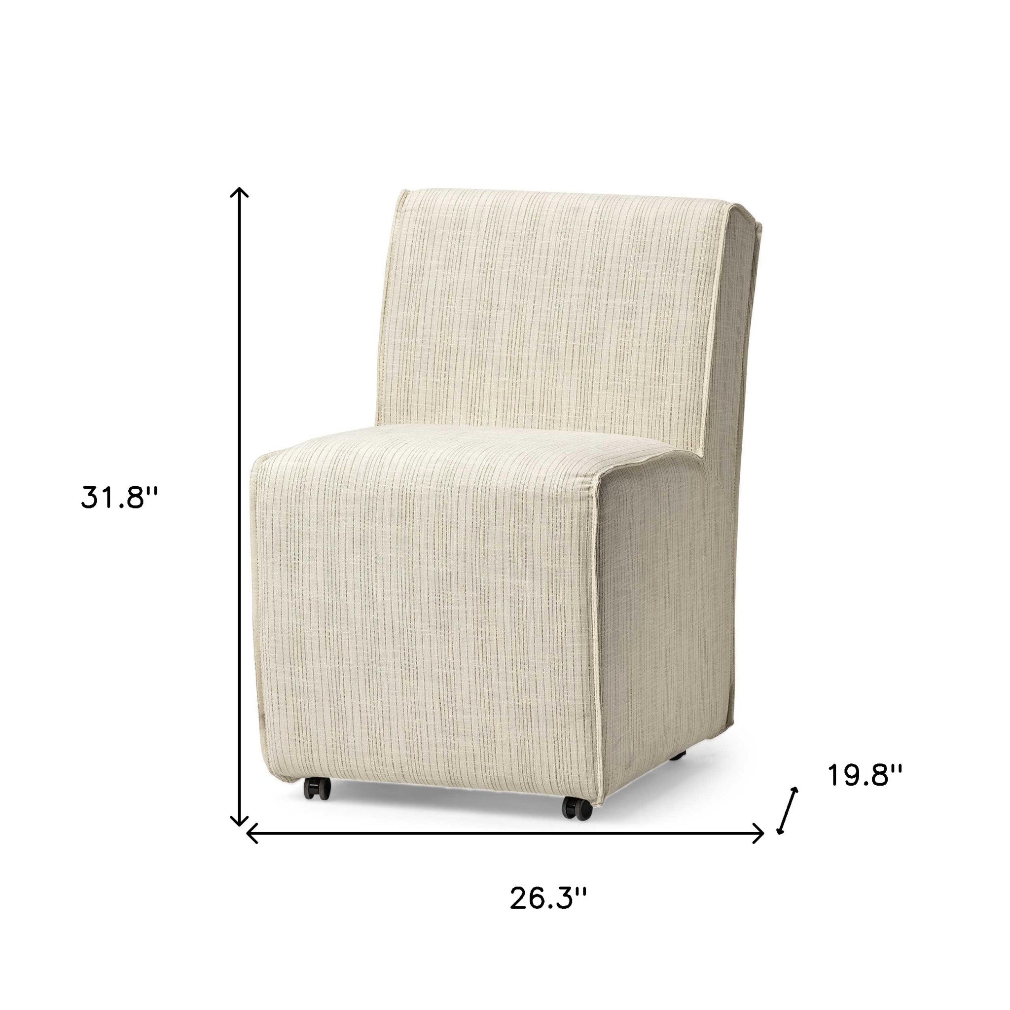 Fully Upholstered Cream Toned Fabric Dining Chair On Casters