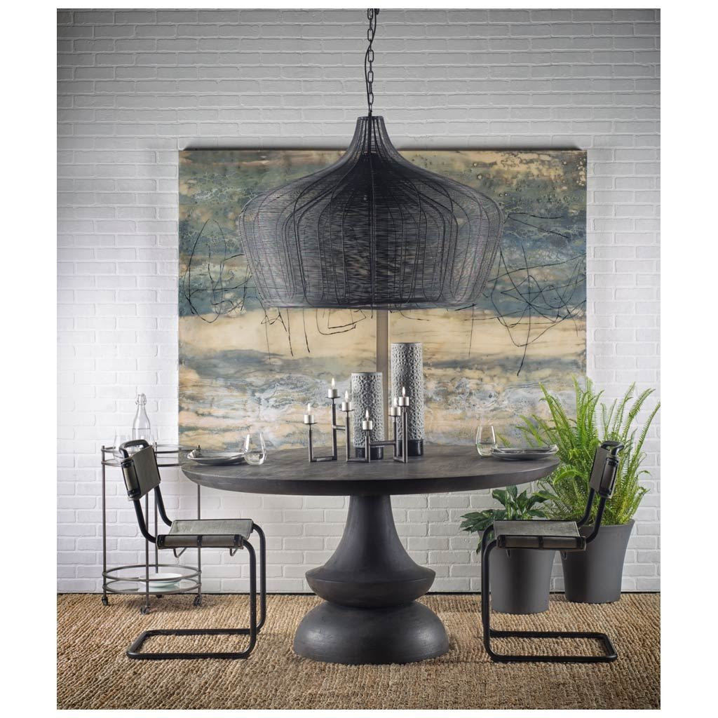 Round Charcoal Gray Solid Wood Table Top And Base Dining Table 60"