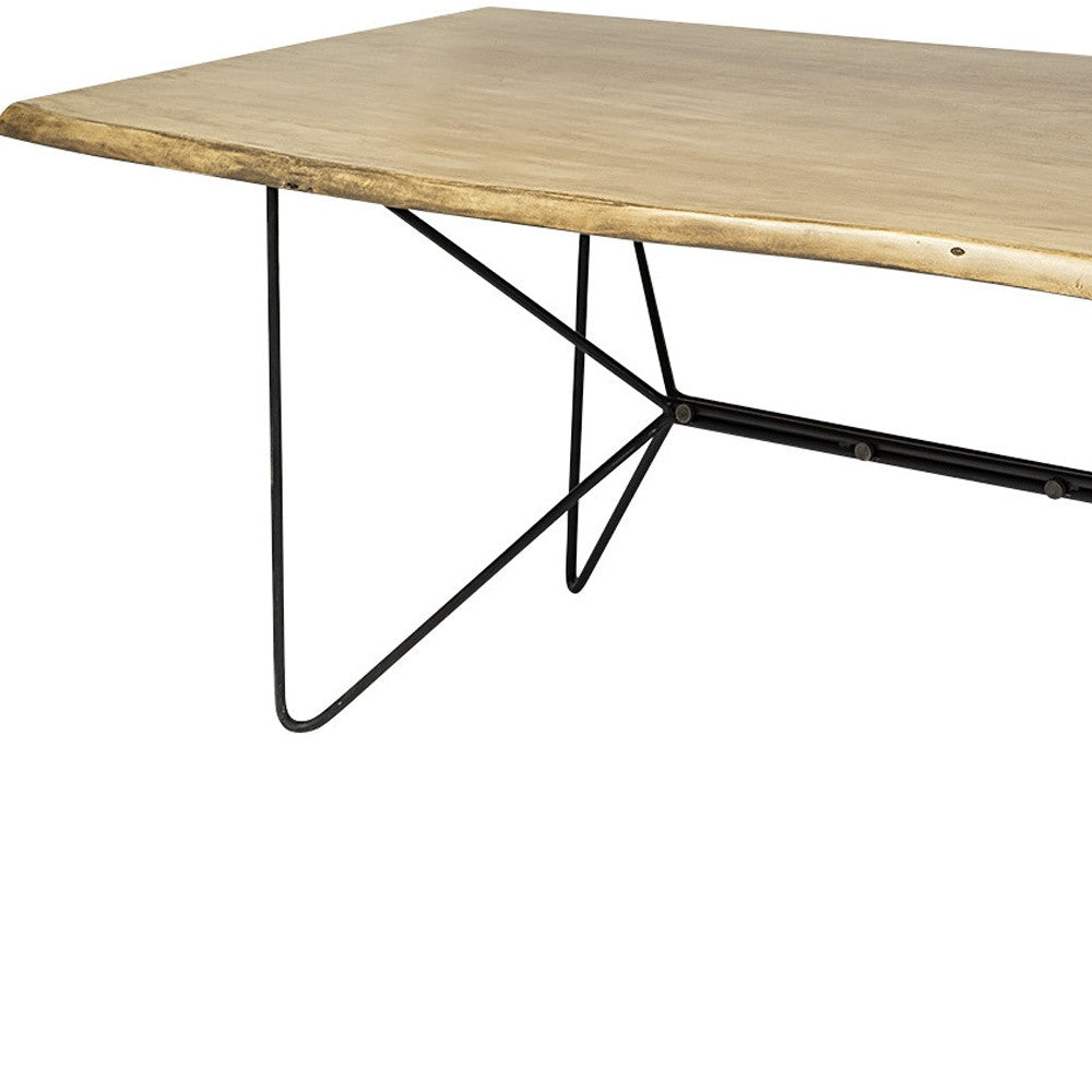84X40 Rectangular Blonde Live Edge Sold Wood Top With Black Metal Base Dining Table