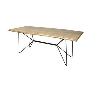 84X40 Rectangular Blonde Live Edge Sold Wood Top With Black Metal Base Dining Table