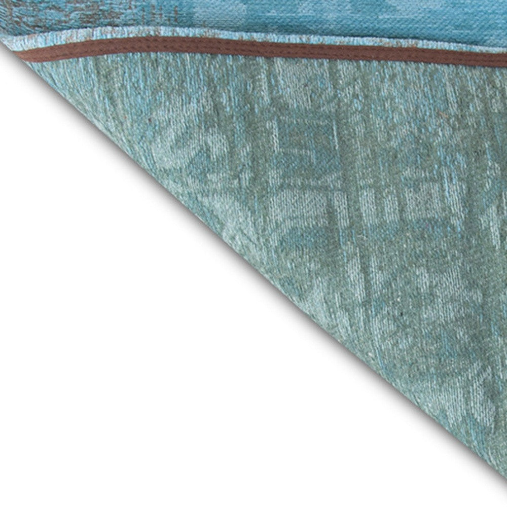 2.5' X 5' Azur Light Blue Dark Blue And Red Patchwork Design Area Rug