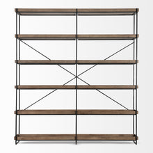 Medium Brown Wood And Iron Shelving Unit With 5 Tray Shelves