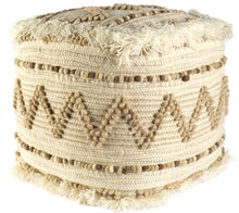 米色和棕色羊毛方形坐墊凳，棉質和毛氈爆米花縫線