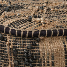 Tan Jute Cylindrical Pouf With Popcorn Stich
