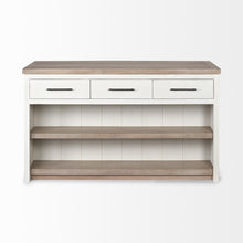 White And Brown Two Tone Wooden Kitchen Island With 3 Drawers