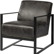 Ebony Genuine Leather Wrapped Accent Chair With Metal Frame