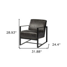 Ebony Genuine Leather Wrapped Accent Chair With Metal Frame