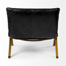 Black Leather Cushion Seat Accent Chair With Solid Iron Base
