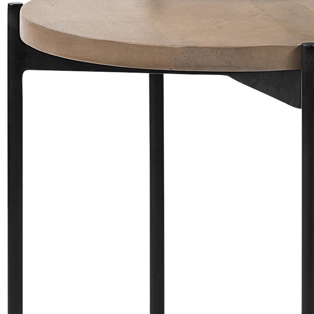 Medium Brown Wood Round Top Side Tables With Marble Nesting