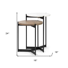 Medium Brown Wood Round Top Side Tables With Marble Nesting