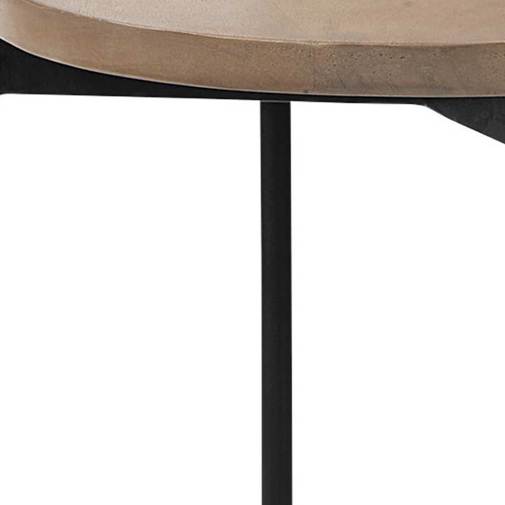 Medium Brown Wood Round Top Side Tables With Marble Nesting