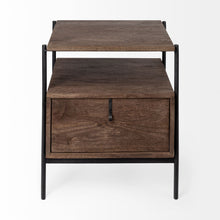 Square Top End Table With Dark Brown Wood And Iron Black Frame