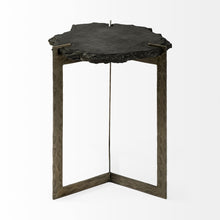 Antique Gold Iron End Table With Live-Edge Round Top
