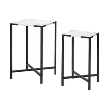 Set Of 2 White Marble Square Top Accent Tables With Black Iron Frame