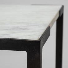 Set Of 2 White Marble Square Top Accent Tables With Black Iron Frame