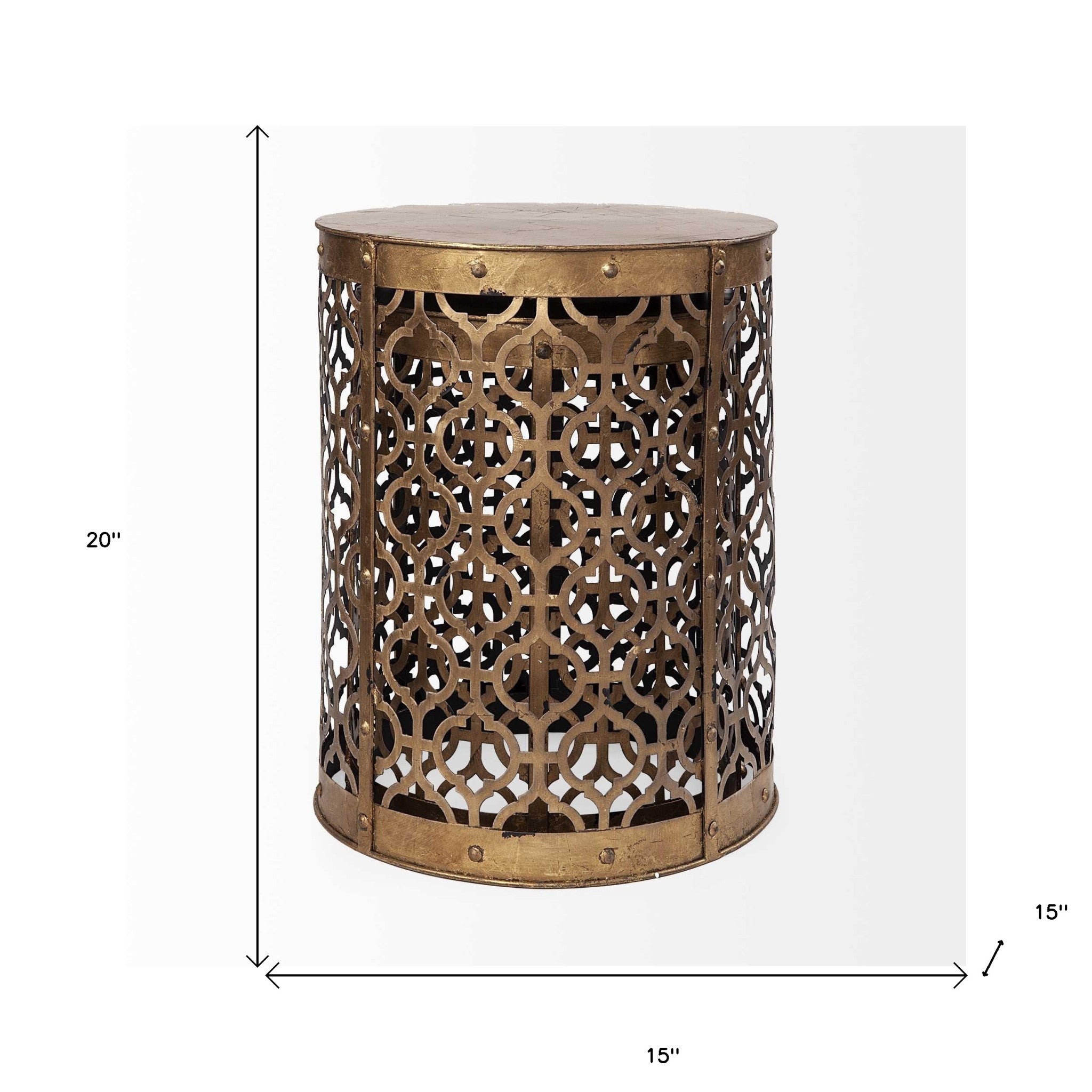 Set Of 2 Cylindrical Gold Metal Accent Tables