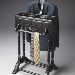 Handsome Vintage Style Black Finish Wood Valet
