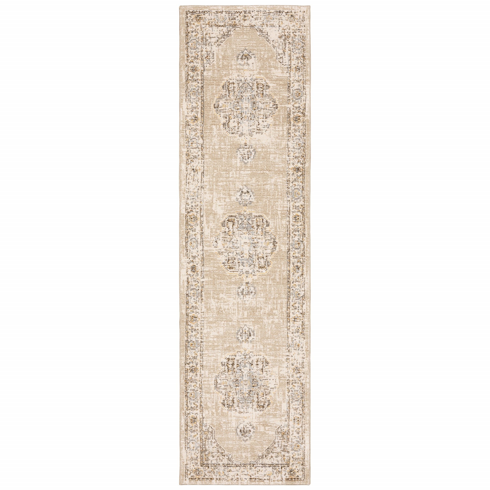2'X3' Beige And Ivory Center Jewel Area Rug